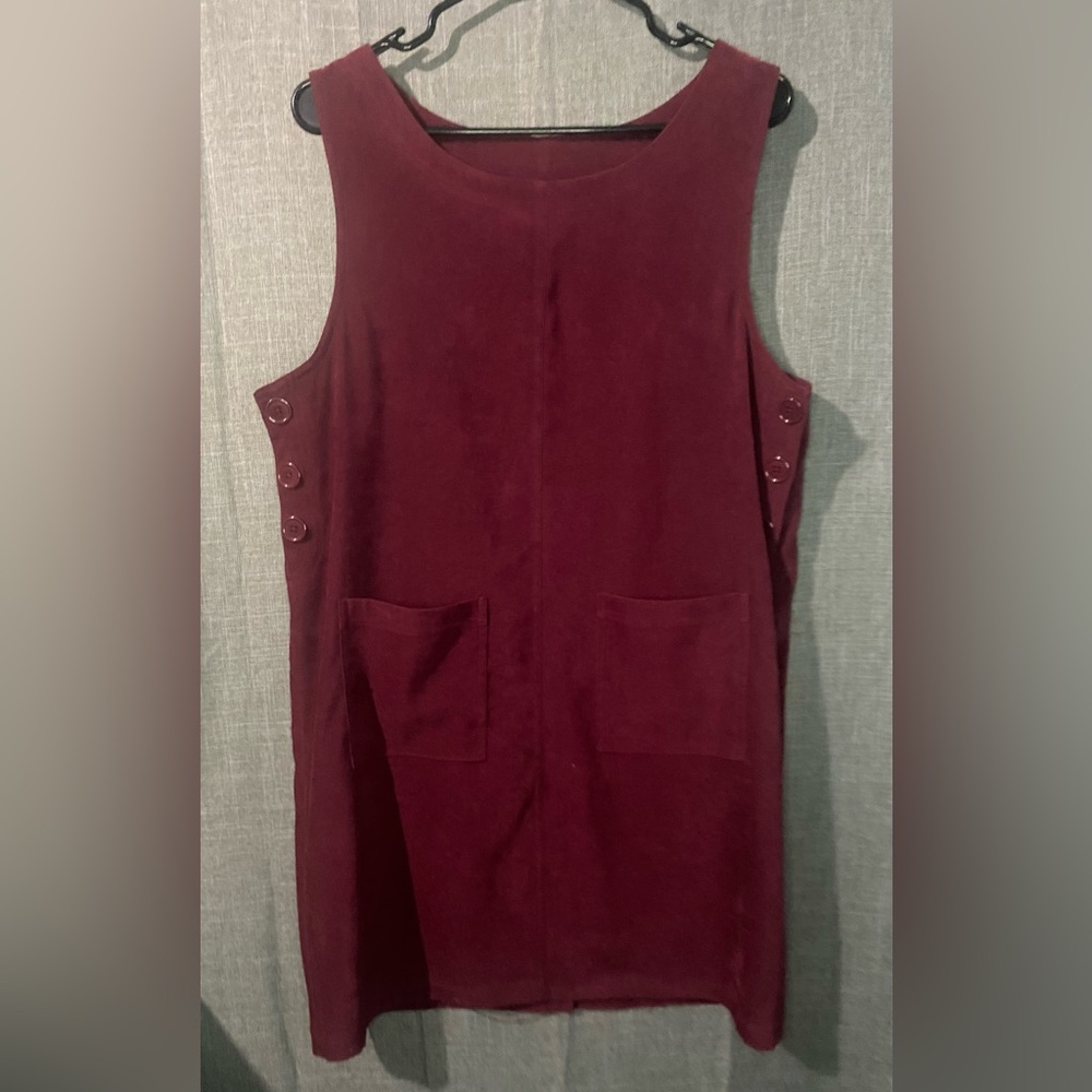 Amanda Smith petite Apron Red Dress button side velour Sleeveless Petite Large